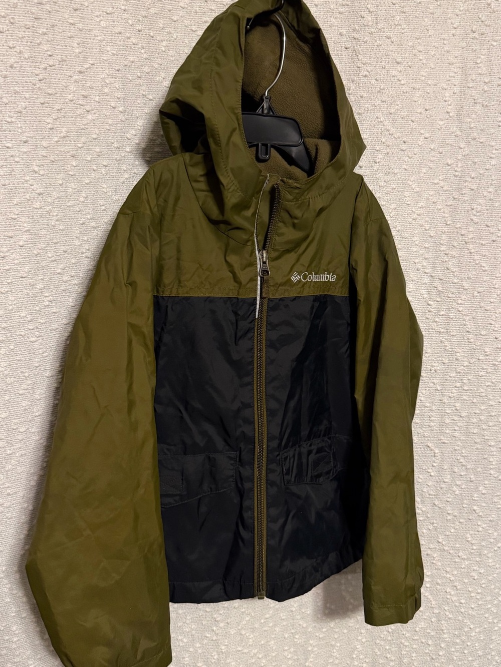Columbia Kids Olive Green and Black Hooded Rain Jacket